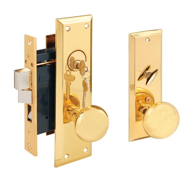 Prime-Line Mortise Lock Set, Brass Right Hand, 2-1/2 in. Backset, Surface Mounted Single Pack - SE 26010