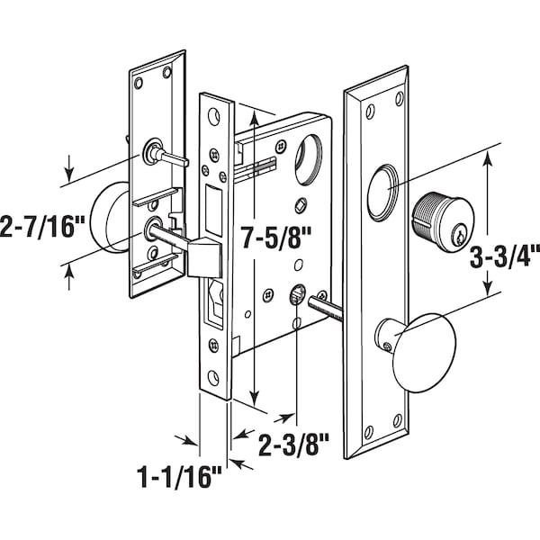 Prime-Line Mortise Lock Set, Brass Right Hand, 2-1/2 in. Backset, Surface Mounted Single Pack - SE 26010