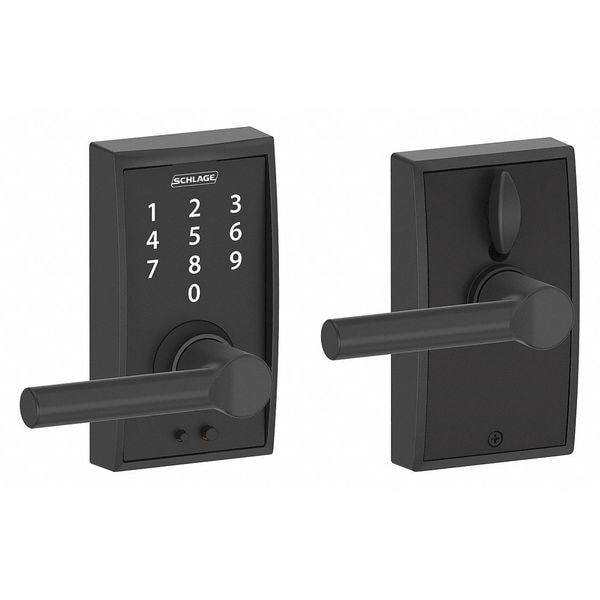Schlage Residential Electronic Lock, Lever, Black Powder Coat - FE695 CEN622BRW