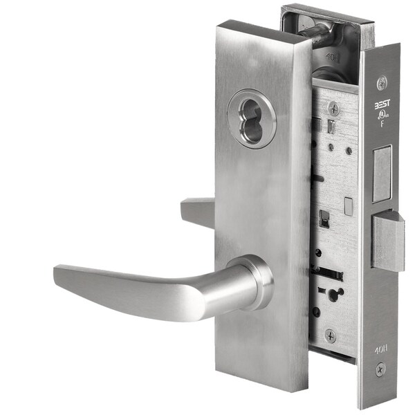 Best Grade 1 Entrance Mortise Lock, 16 Lever, M Escutcheon, SFIC Housing Less Core, Satin Chrome Finish,  - 45H7B16M626