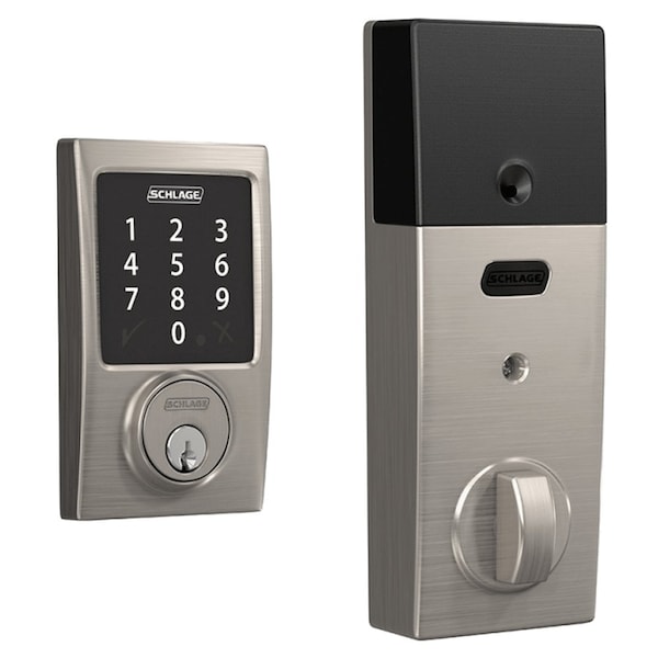 Schlage Residential Grade 2 Touchscreen Deadbolt Lock, Connect Series, Century Trim, Satin Nickel Finish - BE468ZP CEN 619