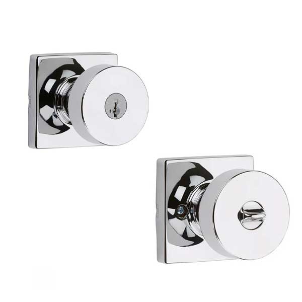 Kwikset Kwikset: SC1  Pismo Entry Door Knob with Square Rose / Polished Chrom / with SmartKey Technology - KWS-740PSK-SQT-SMC-26