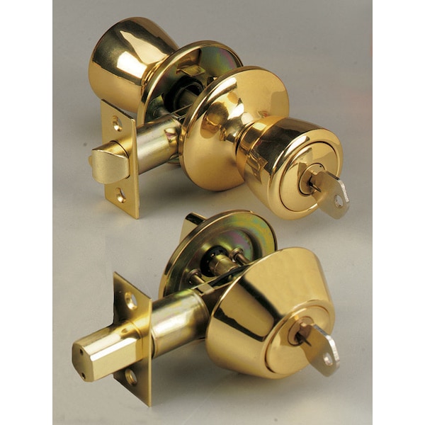 Home Plus Home Plus Polished Brass Knob and Deadbolt Set 1-3/4 in. - LA2140