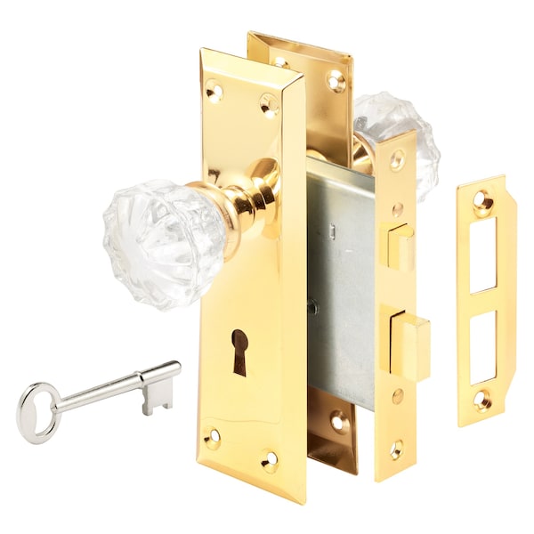 Prime-Line Mortise Keyed Lock Set with Glass Knob, Fits Doors with 2-3/8 In. Backset - E 28336