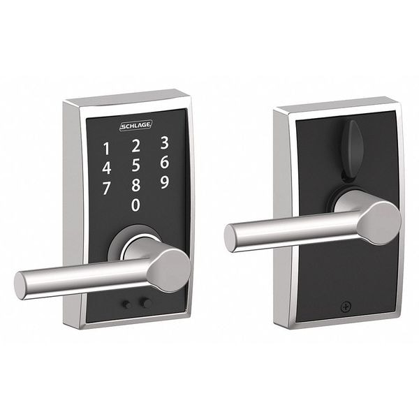 Schlage Residential Electronic Lock, Lever, Bright Chrome - FE695 CEN625BRW
