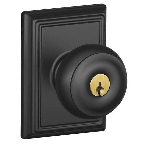 Schlage Matte Black Entrance Knob Lockset, Georgian/Addison - F51A GEO 622 ADD