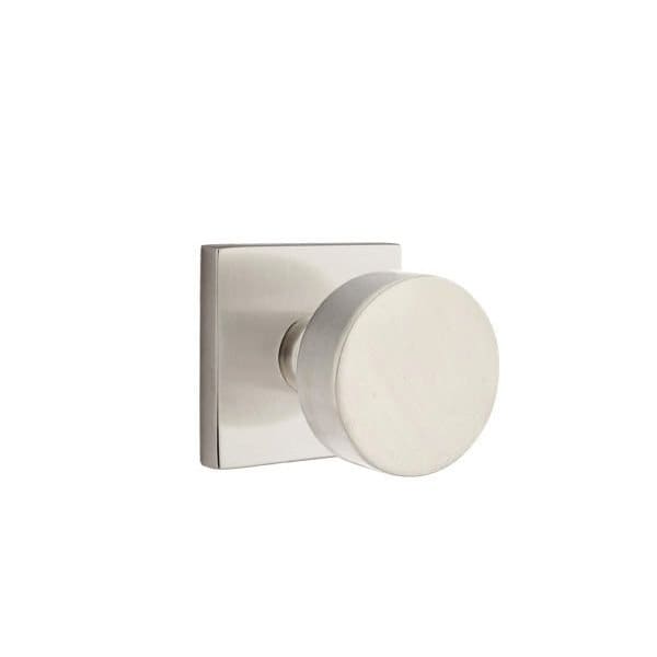 Emtek Round Knob 2-3/8 in Backset Privacy With Square Rose for 1-1/4 in to 2 in Door Satin Nickel Finish - 5210ROUUS15