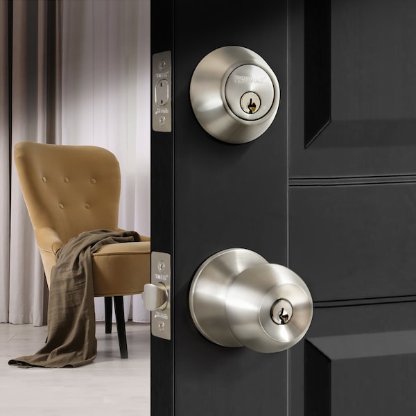 Premier Lock Entry Door Knob Combo Lock Set with Deadbolt, Stainless Steel - ED03C
