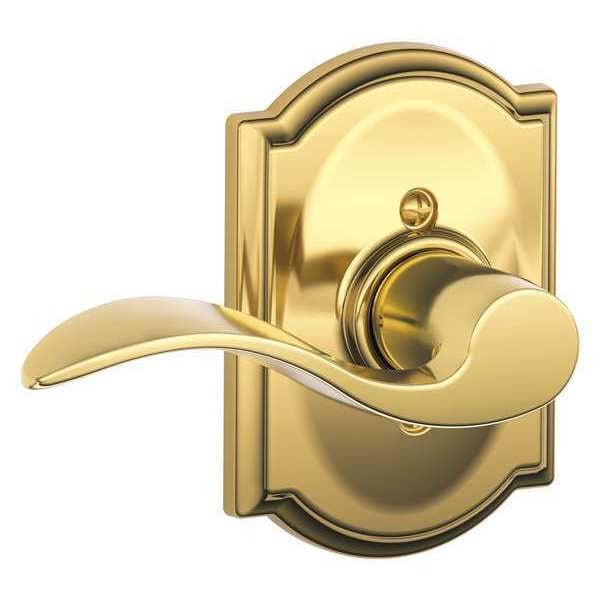 Schlage Bright Brass Dummy Lever Lockset, Accent/Camelot, Left Hand - F170 ACC 605 CAM LH