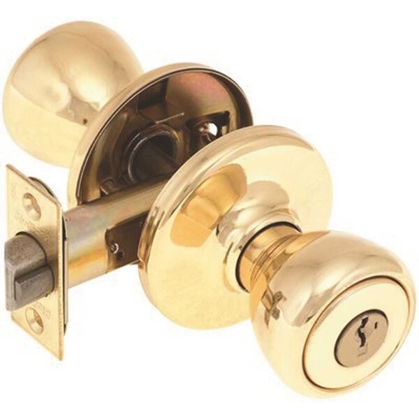Kwikset Tylo Keyed Entry Door Knob Featuring SmartKey Security in Polished Brass - 400T 3 SMT 6AL RCS V1
