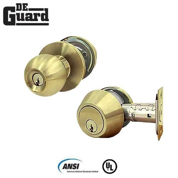Deguard Grade 2 Commercial Combo Lock Set w/ Cyl Knob + Deadbolt - US3 GOLD - SC Keyway - 2-3/4" Backset - DG2CL-PB-SC