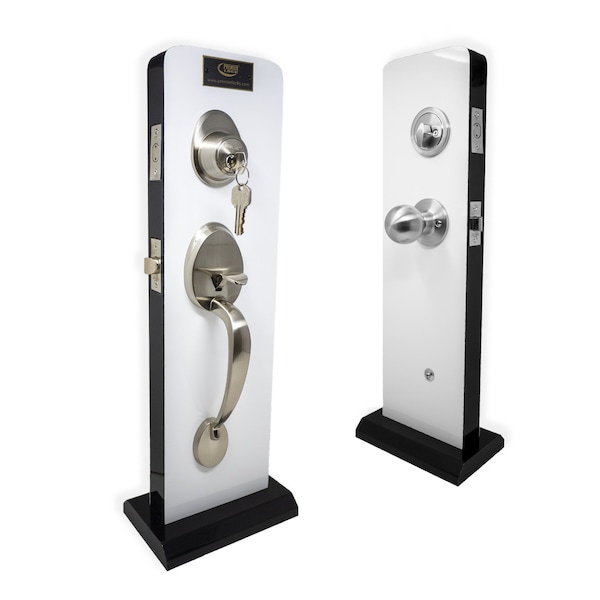 Premier Lock Satin Nickel Single Cylinder Door Handleset with Deadbolt Lock, Inside Knob and 3 KW1 Keys - HSL-SN
