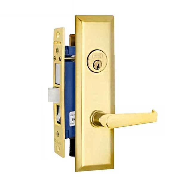 Marks New Yorker Polished Brass Left Hand Mortise Entry Lock Set, Screwless Lever Thru-Bolted Locks - MRK-9NY92A-3-LH