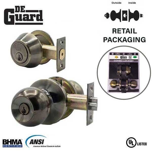 Deguard :Premium Entry Combo Lockset - UL Listed - SC1 Keyway - Antique Brass Finish - DBL01-AB-SC1-VP