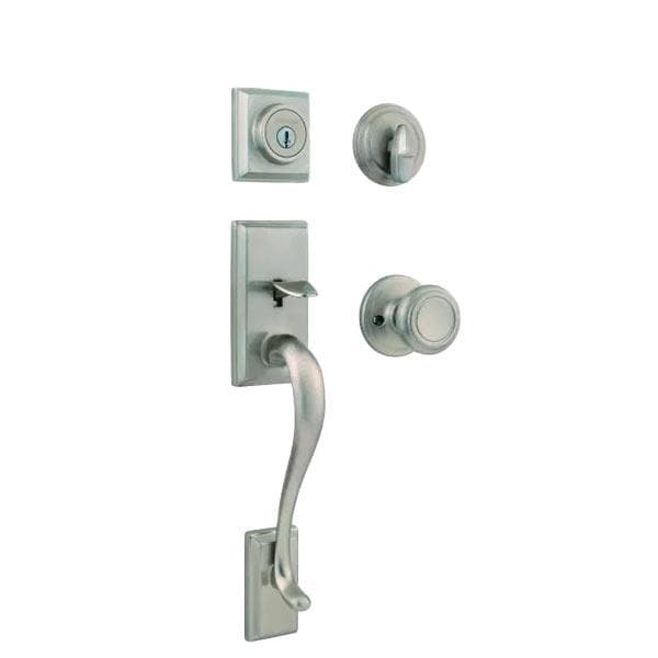 Kwikset Hawthorne Handleset with Cameron Knob - Deadbolt Keyed One Side - featuring SmartKey, Sat - KWS-800HEXCN-15-SMT-CP