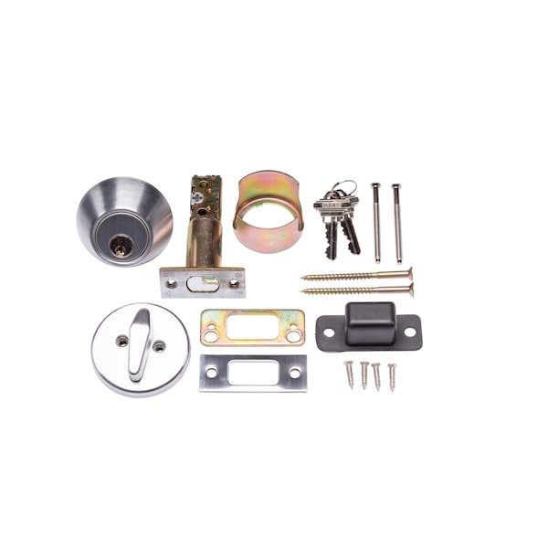Trans Atlantic Co. LSV Saturn Brushed Chrome Grade 2 Commercial Cylindrical Entry Door Handle with 700 Series Double Cylinder Deadbolt Pack - DL-LSV53DB760-US26D