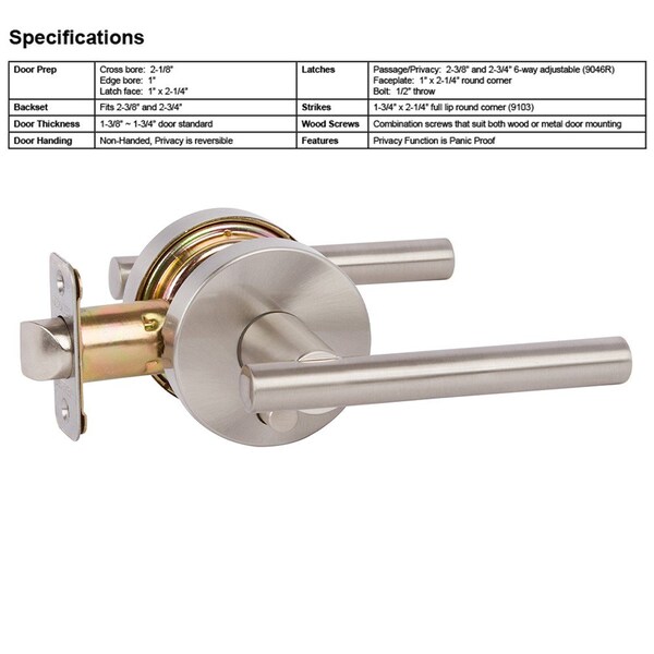 Delaney Hardware Contemporary Collection Cira Satin Nickel Bed/Bath Door Handle - 350521