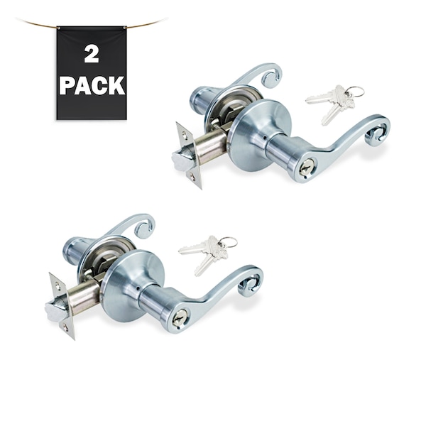 Premier Lock Decorative Entry Door Lever Lock Set Set of 2, Keyed Alike, Satin Nickel, 2PK - LEV06X-2