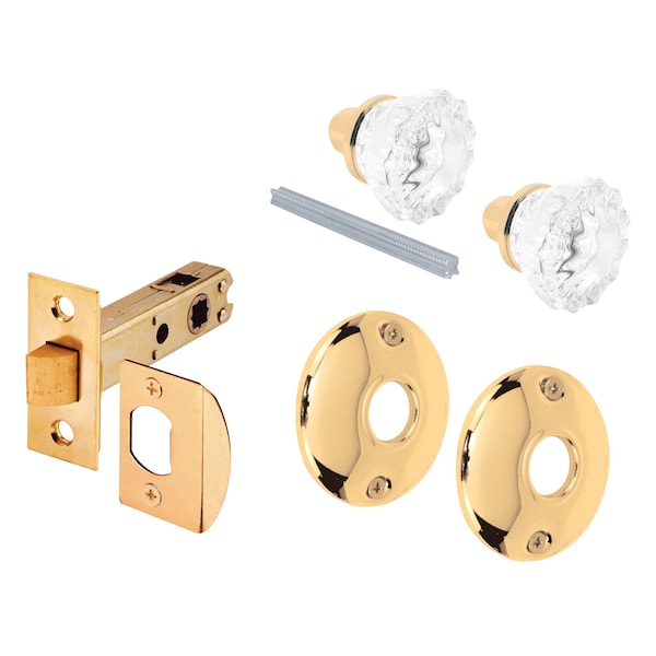 Prime-Line Passage Door Latch Set, Glass Knob with Latch Bolt Brass Finish, Vintage - E 28326