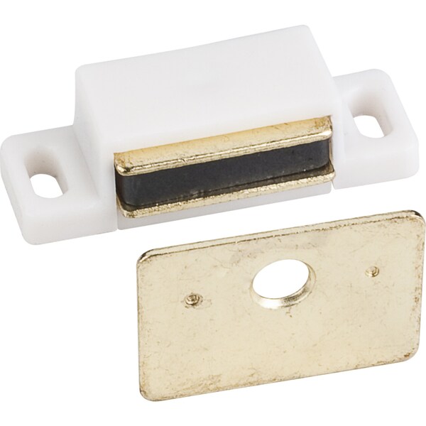 Hardware Resources 15 lb. White Single Magnetic Catch with Polished Brass Strike and Screws - 50633