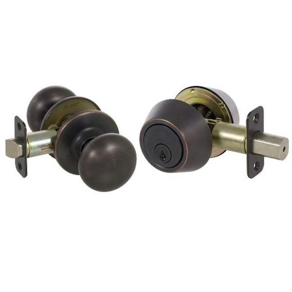Callan Callan KS3007 Saxon Series Grade 3 Keyed Entry Knob & Single Cylinder Deadbolt Set; Edged Bronze - KS3007