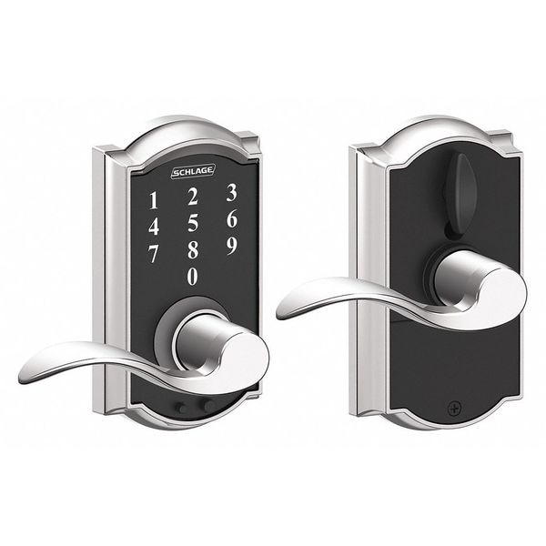 Schlage Residential Electronic Lock, Lever, Bright Chrome - FE695 CAM625ACC