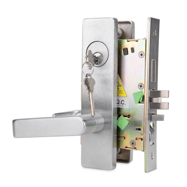 Trans Atlantic Co. DXML Series Brushed Chrome Grade 1 Entry Mortise Door Lock Handle with Escutcheon Right-Handed Lever - DL-DXML53SERH-US26D