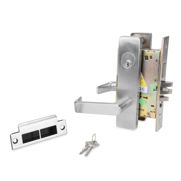 Trans Atlantic Co. DXML Series Brushed Chrome Grade 1 Entry Mortise Door Lock Handle with Escutcheon Right-Handed Lever - DL-DXML53SERH-US26D