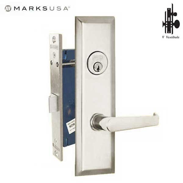 Marks New Yorker Satin Chrome 26D Left Hand Mortise Lock Lever Vestibule Function Always Locked Sto - MRK-9NY92DW-26D-LH
