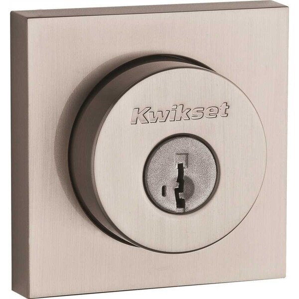 Kwikset 158 Square Contemporary Satin Nickel Single Cylinder Deadbolt Featuring SmartKey Security - 158 SQT 15 SMT RCAL RCS