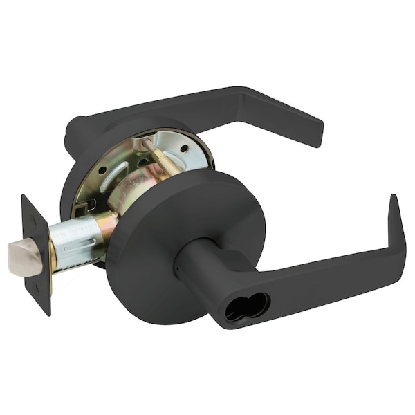 Falcon Grade 2 Entry Cylindrical Lock, SFIC Prep Less Core, Dane Lever, Standard Rose, Flat Black Coated - W501BD D 622