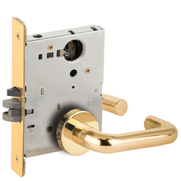 Schlage Grade 1 Entrance Office Mortise Lock, Less Cylinder, 03 Lever, A Rose, Bright Brass Finish - L9050L 03A 605