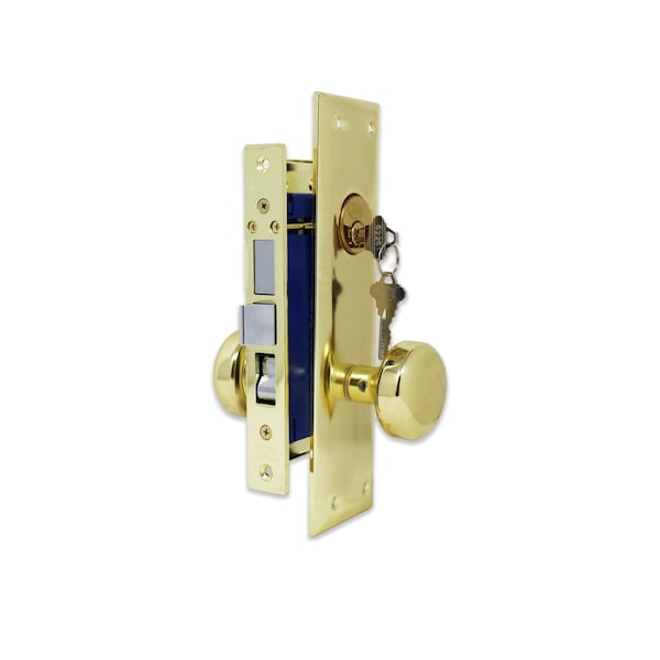 Premier Lock Brass Mortise Entry Right Hand Door Lock Set with 2.5 in. Backset, 2 SC1 Keys and Swivel Spindle - MR01N