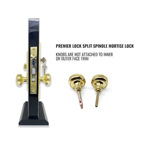 Premier Lock Brass Mortise Entry Right Hand Door Lock Set with 2.5 in. Backset, 2 SC1 Keys and Swivel Spindle - MR01N