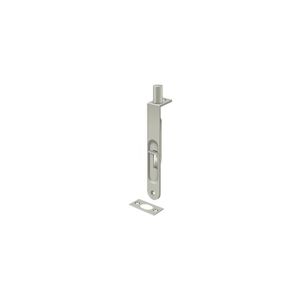 Deltana Flush Bolt, Heavy Duty Round Satin Nickel 6" - 6FBR15