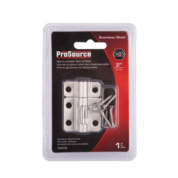 Prosource Barrel Bolt, 0.31 Dia in Bolt Head, 2 in L Bolt, Stainless Steel, Stainless Steel - SS-B02-PS