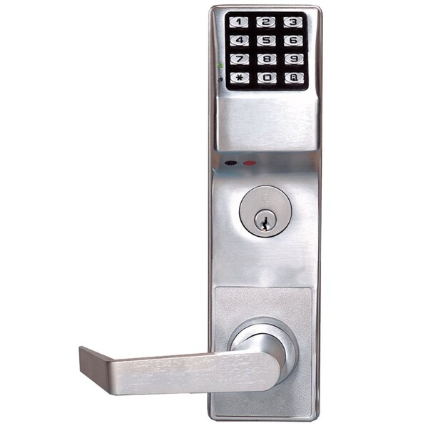 Alarm Lock Pushbutton Mortise Lock with Deadbolt, 300 Users, 40,000 Event Audit Trail, Weatherproof, Straight L - DL3500DBL US26D