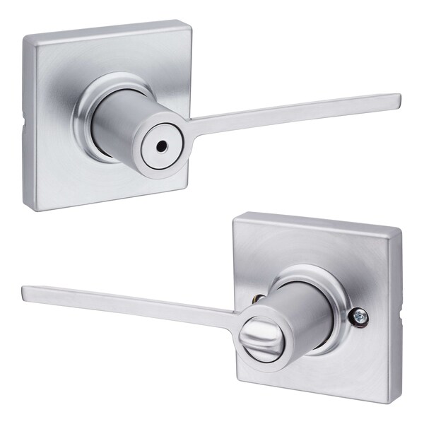 Kwikset Ladera Lever with Square Rose Privacy Door Lock with 6AL Latch and RCS Strike Satin Chrome Finish - 300LRLSQT-26D