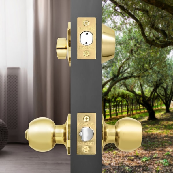 Premier Lock Entry Door Knob Combo Lock Set with Deadbolt Set of 2, Keyed Alike, Solid Brass, 2PK - ED02-2