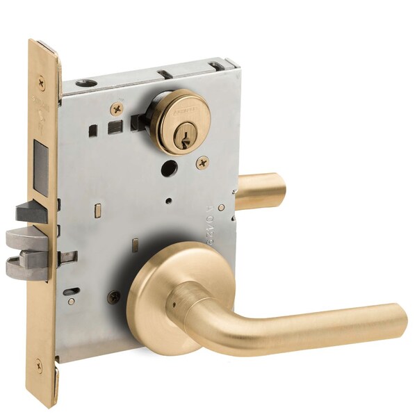 Schlage Entrance Mortise Lock with Deadbolt, 02B Design, Satin Brass - L9453P 02B 606