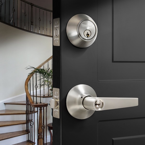 Premier Lock Entry Door Lever Combo Lock Set with Deadbolt Set of 6, Keyed Alike, Stainless Steel, 6PK - LED03C-6