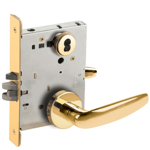 Schlage Grade 1 Entrance Office Mortise Lock, Schlage FSIC Less Core, 07 Lever, A Rose, Bright Brass Finish,  - L9050J 07A 605