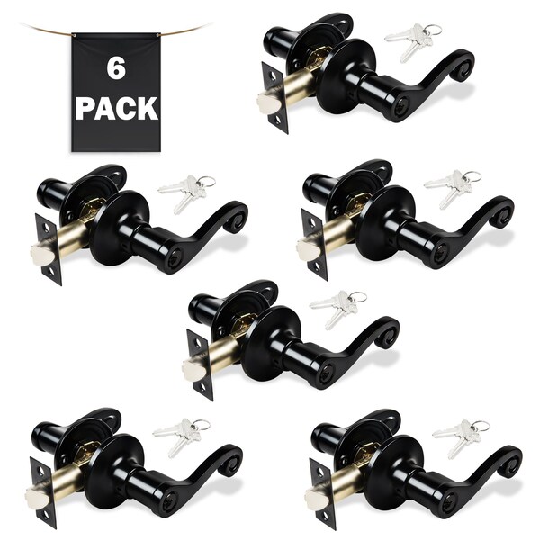 Premier Lock Decorative Entry Door Lever Lock Set Set of 6, Keyed Alike, Matte Black, 6PK - LEV13X-6
