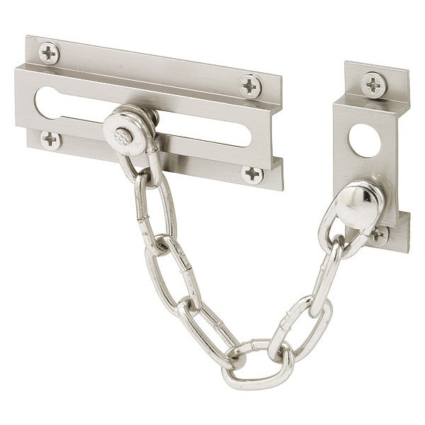Primeline Tools Chain Door Lock, 3-5/16 in., Extruded Brass, Satin Nickel-Plated, 6 in. Chain (Single Pack) - MP10304