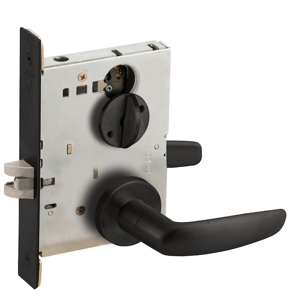 Schlage Grade 1 Bed Bathroom Privacy Mortise Lock, 07 Lever, A Rose, Flat Blk Coated Fnsh, Field Reversible - L9040 07A 622