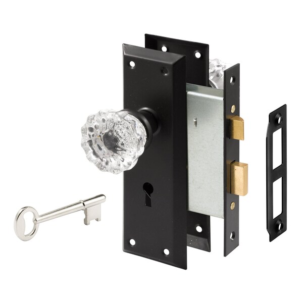 Prime-Line Mortise Keyed Lock Set with Glass Knob, Fits Doors with 2-3/8 In. Backset - E 28338