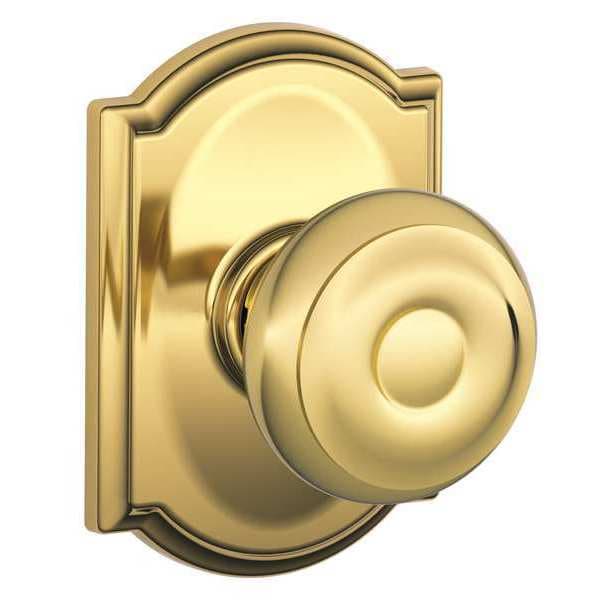 Schlage Bright Brass Passage Knob Lockset, Georgian/Camelot - F10 GEO 605 CAM