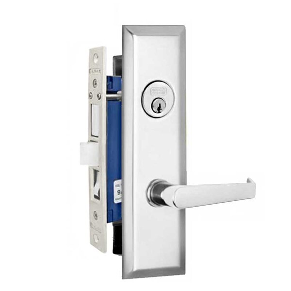 Marks New Yorker Satin Chrome Left Hand Mortise Entry Lock Set, Screwless Lever Thru-Bolted Lockset - MRK-9NY92A-26D-LH