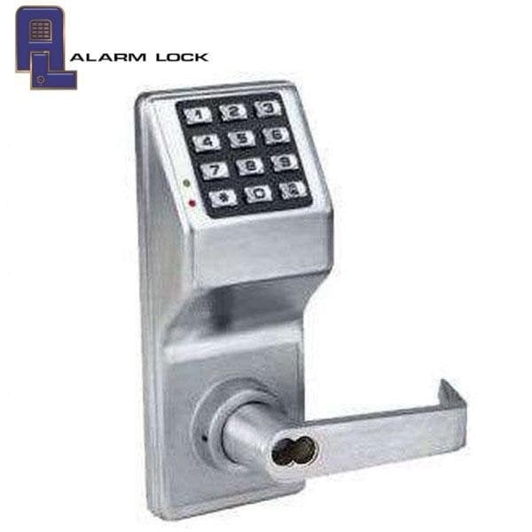 Alarm Lock Pushbutton Cylindrical Door Lock, 100 Users, Straight Lever, Schlage LFIC Prep, Less Core, Satin Chr - ALL-DL2700IC-S-26D