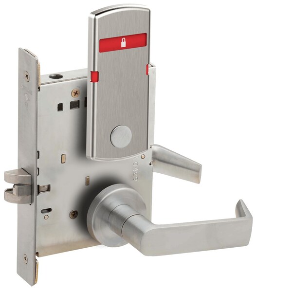 Schlage Grade 1 Bed Bathroom Privacy Mortise Lock, 06 Lever, A Rose, Indicator displays with Icons, Exterior - L9040 06A 626 L283-724